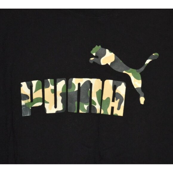 Puma Mens Black Crewneck T-Shirt With Camouflage Logo Size L Cotton Short Sleeve - Picture 3 of 8